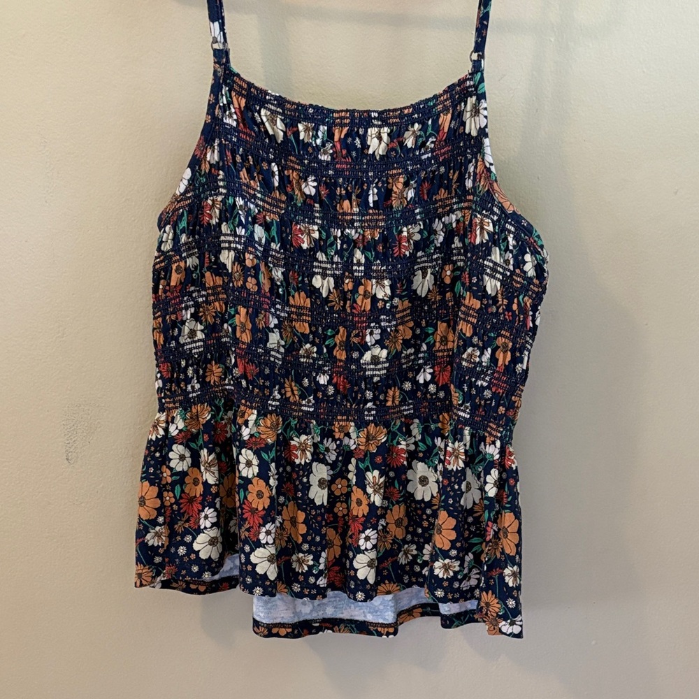 SO Women's Floral Camisole Top - Navy and Orange
